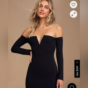 Lulu's Black Off-Shoulder Long Sleeve Bodycon Dress
